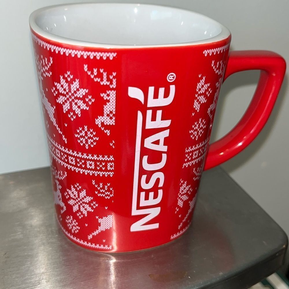 Nescafe Red Holiday Christmas Reindeer snowflake Coffee Mug Collectible Ceramic